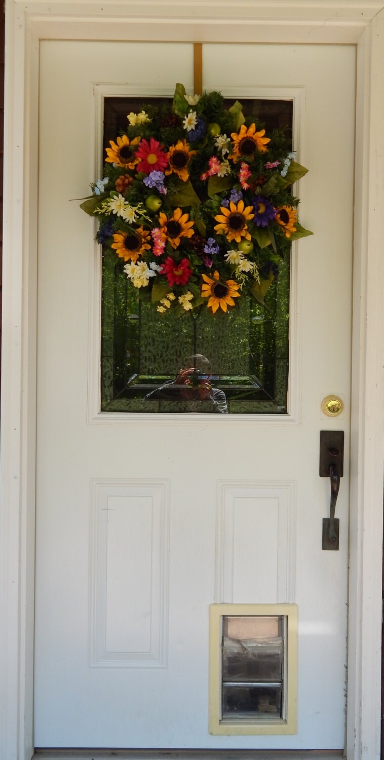 Sunflower Wildflower Wreath for Front Door, Floral Everyday Wreath