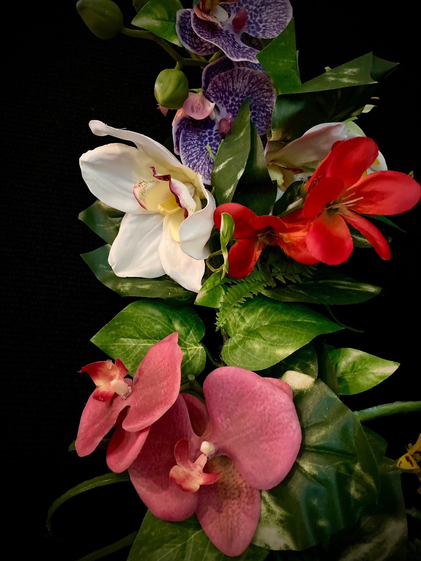 Oh My! Colorful Artificial Tropical Garland / Silk Orchid arrangement for Table, Shelf &Mantle Decor/ Free Shippng