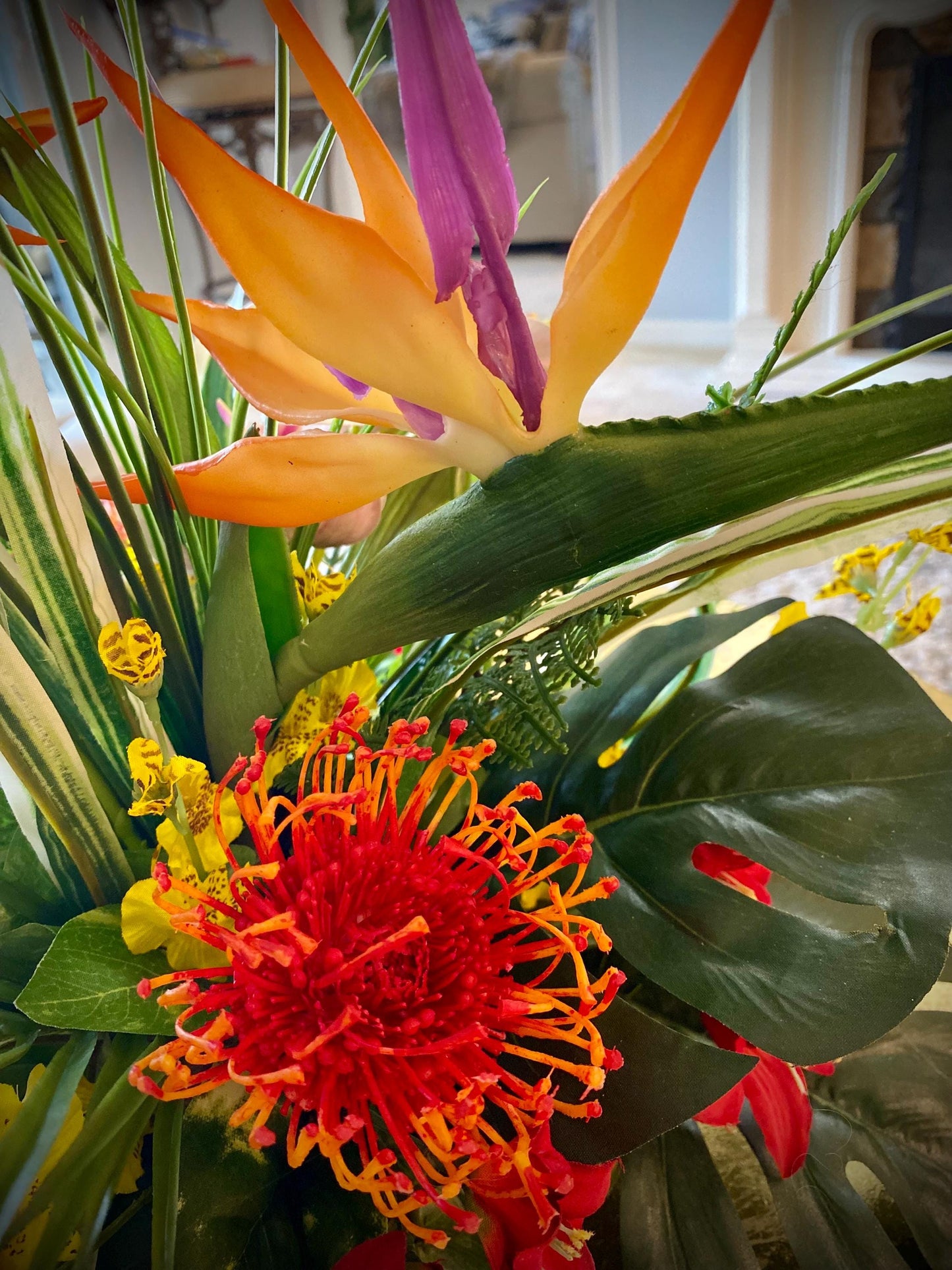 Love it! 15x15x15 Tropical Centerpiece. 2 or 3 Bird of Paradise, Arrangement, Artificial, Faux, Silk, Tropical Flower Arrangement.