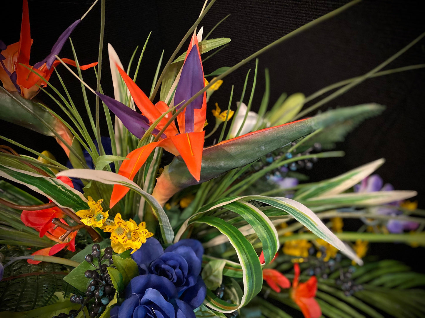 Blue and Blue  Floral Centerpiece, Tropical Bird of Paradise Arrangement. Artificial