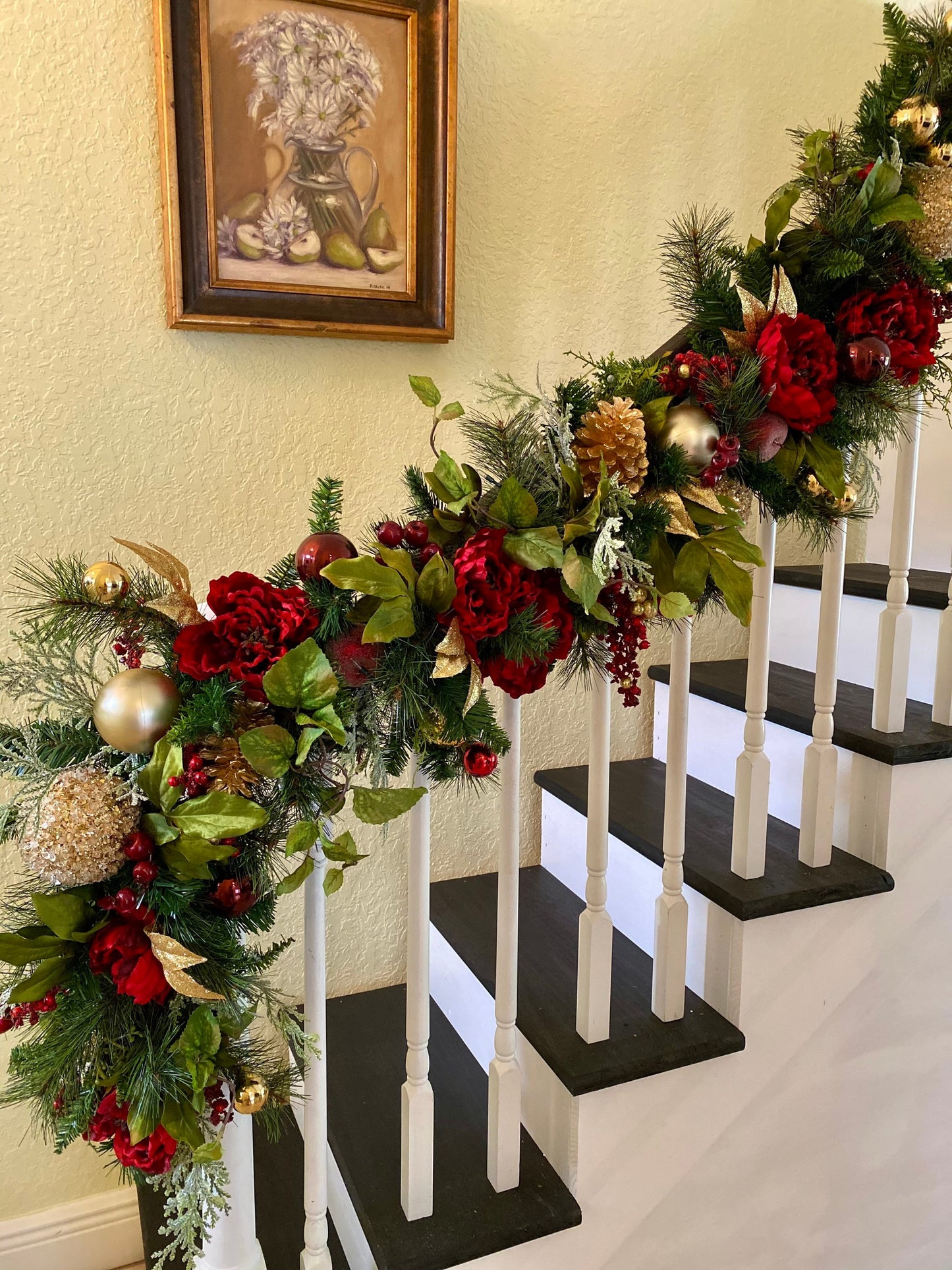 Luxury Wine Red Peony Garland with LED Lights & Timer