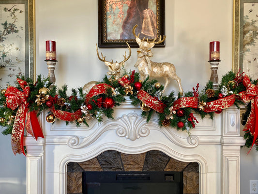 Christmas Garland for Mantle, Silk, Pre-Decorated, Pre-Lit Battery Operated Light with Auto on/off Timer, Free Shipping, # Feather garland