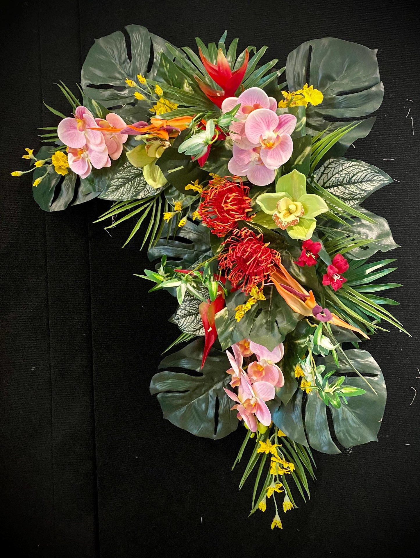 Paradise found. Fabulous Party Corner  Decorations . Tropical Centerpiece. Bird of Paradise, Arrangement, Artificial, Faux, Silk,