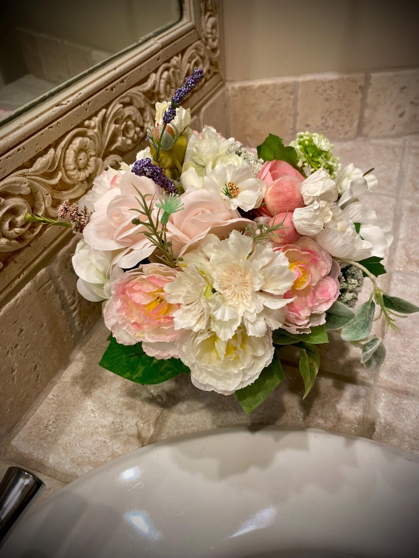 50% off Beautiful Ranunculus Nosegay in black glass cube. Baby Pink, Artificial ,  9"x9"