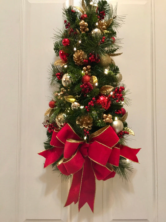 Christmas Wall Tree, Holiday Teardrop Swag, Cordless LED Lighted Decor