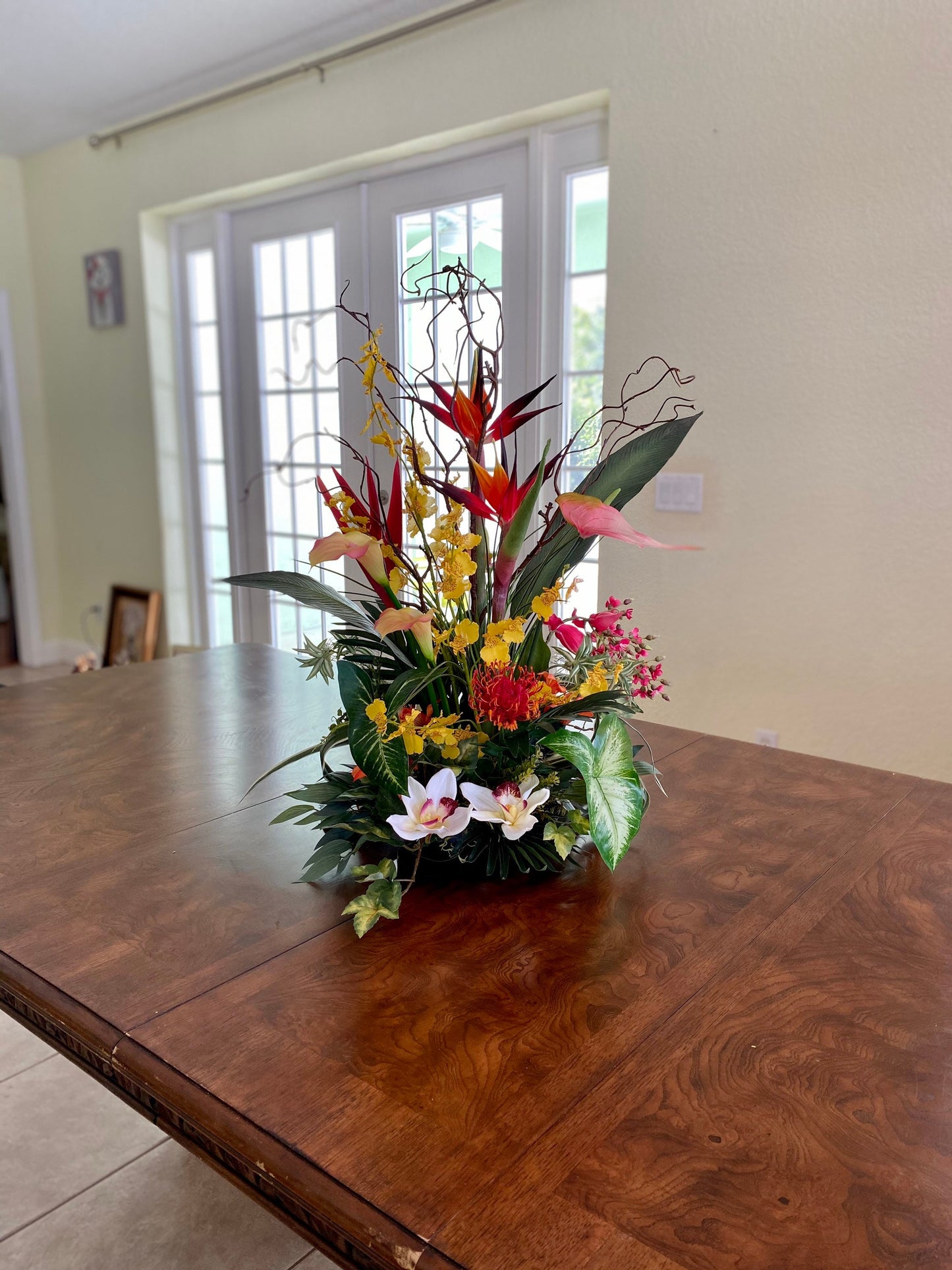Luxury Tropical Bird of Paradise Centerpiece, Orchid & Anthurium Arrangement