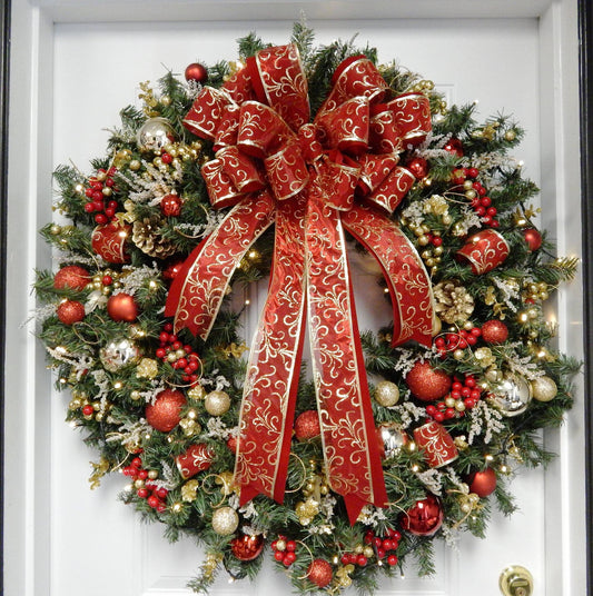 XL 36" Christmas Wreath, Lighted Wreath, Red Wreath, Cordless Wreath, Holiday Wreath,  Free Shippings.