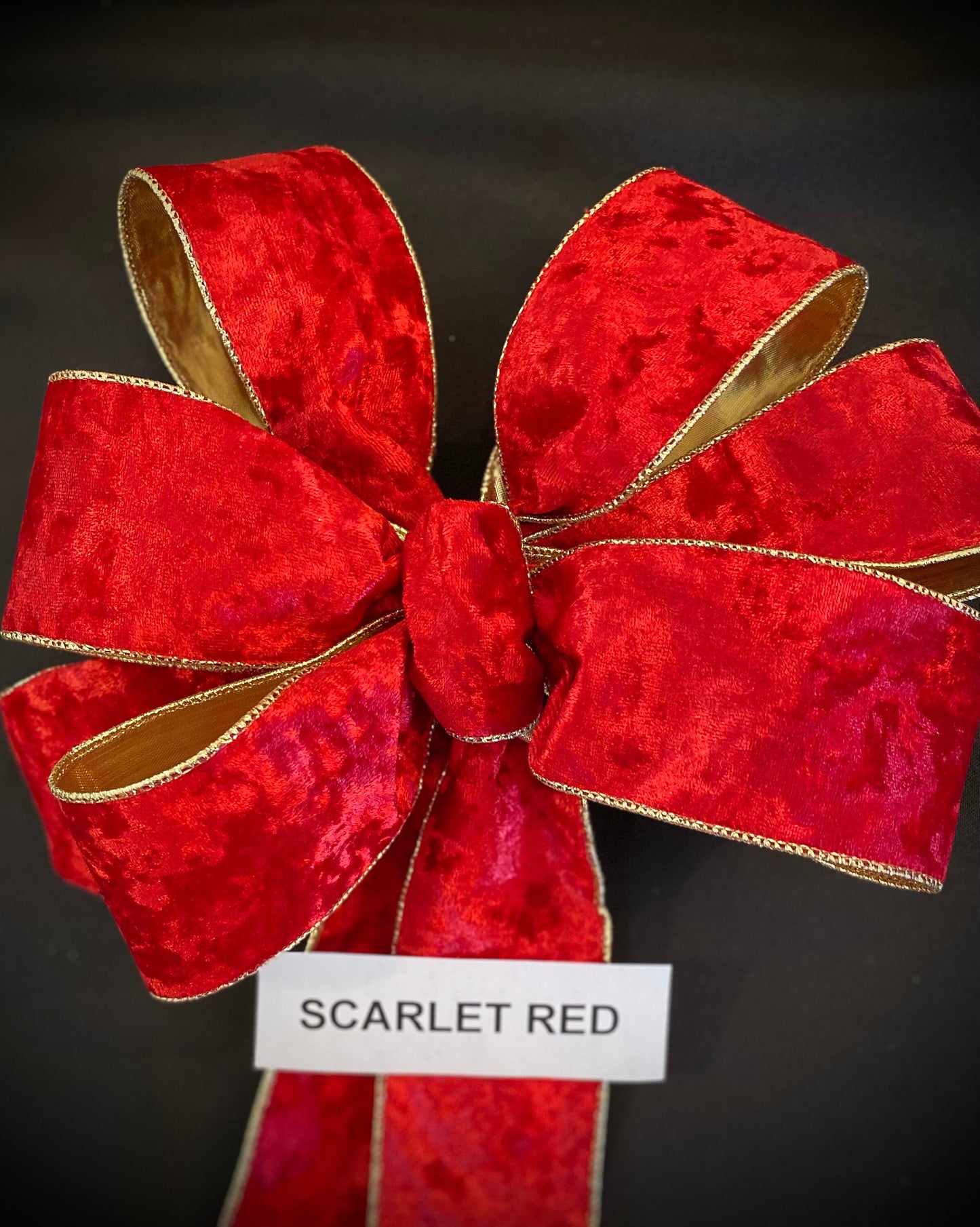 Holiday Staircase Bows, Set of 3, Red Velvet with Gold Trim