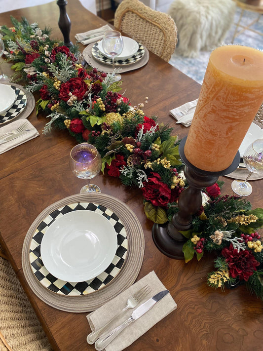 Luxe  Holiday  Table Runner. Artificial 6 feet long  Velvety Wine Red Peony . Perfect  for long table.