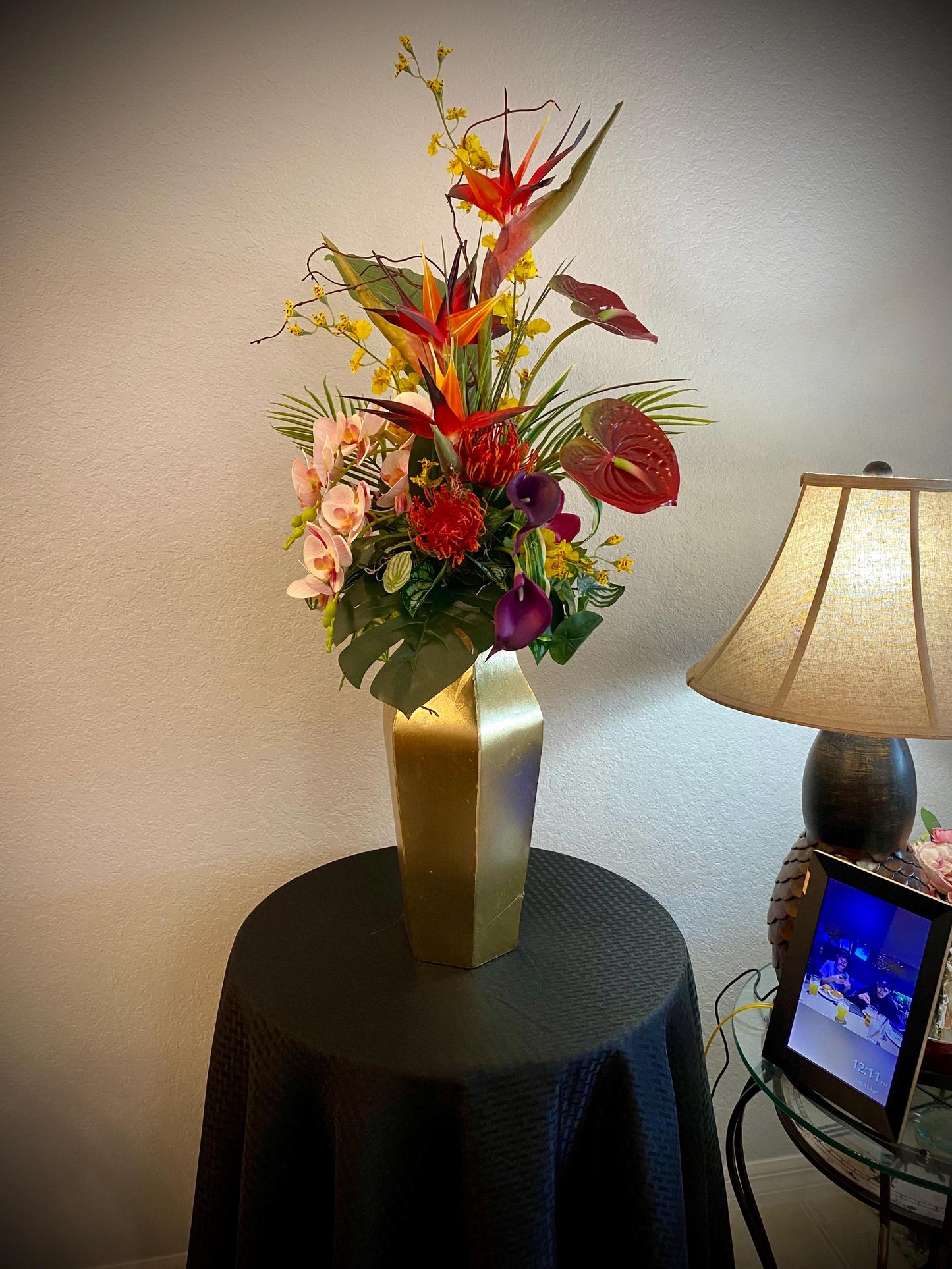 Beautiful High Profile Tropical Arrangement, Artificial Centerpiece,  42" tall x 13" diameter