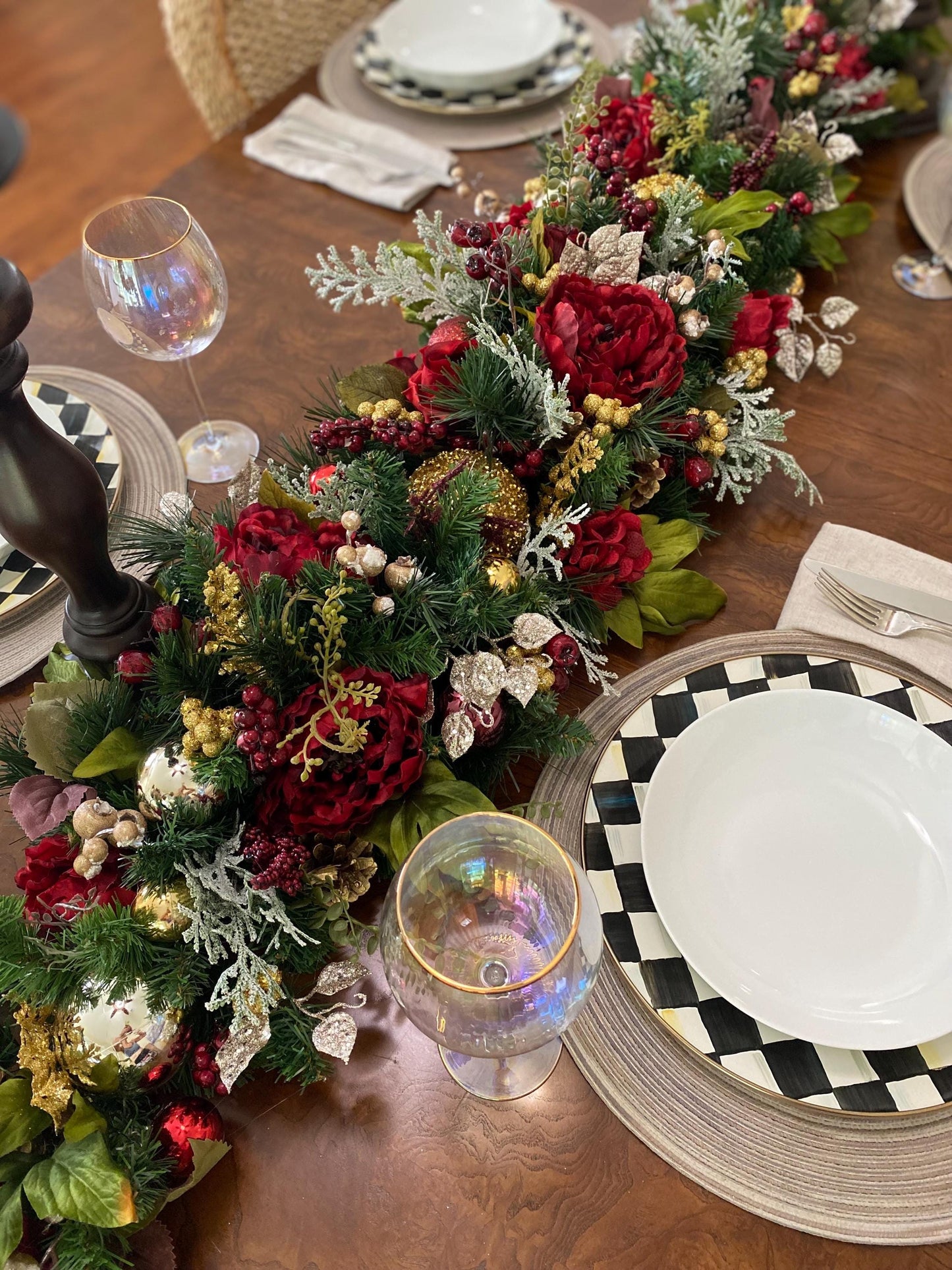 Luxe  Holiday  Table Runner. Artificial 6 feet long  Velvety Wine Red Peony . Perfect  for long table.