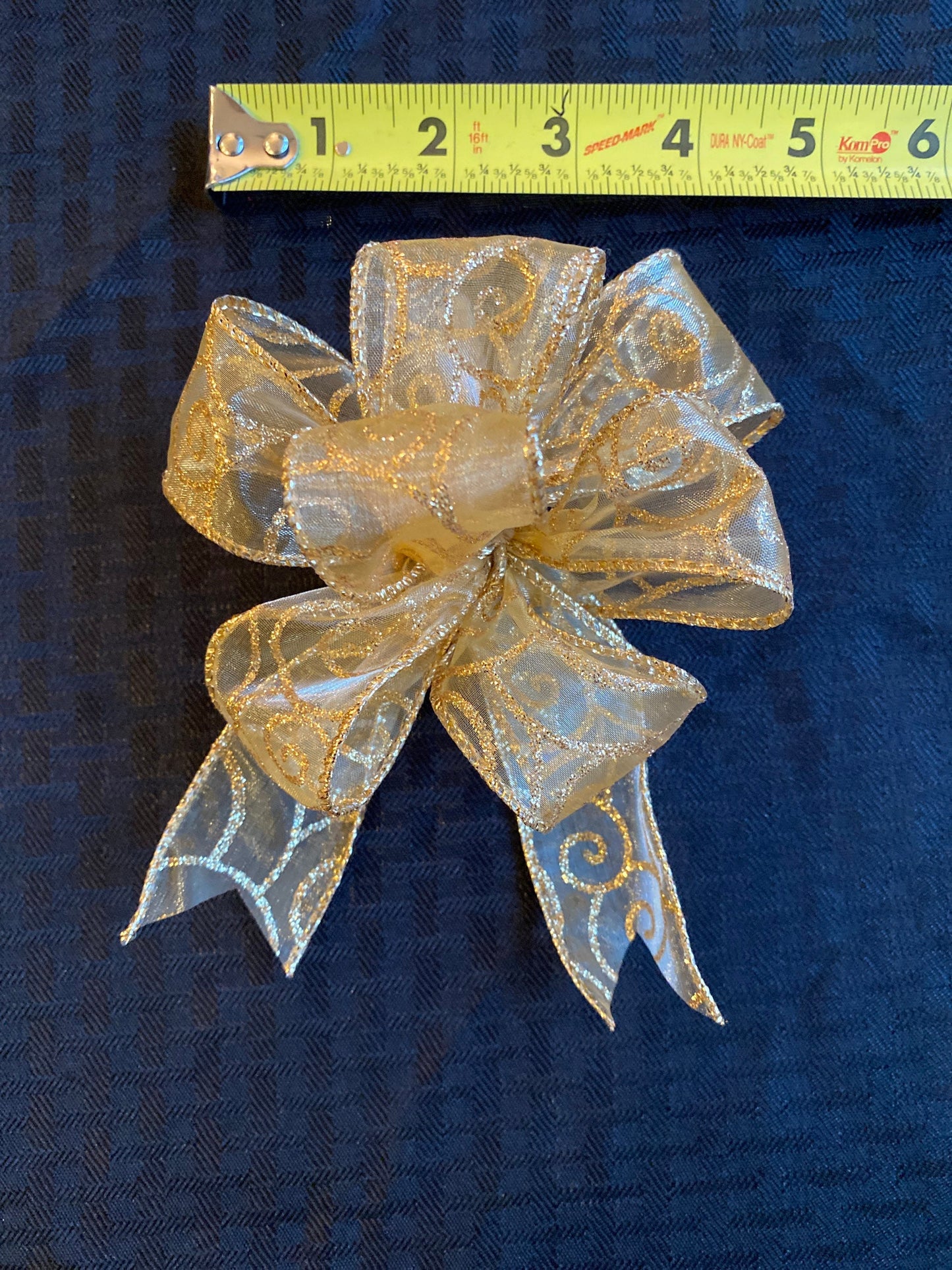 Gold Sheer Christmas Bow, 1.5 inch Wired Ribbon (10pc set)