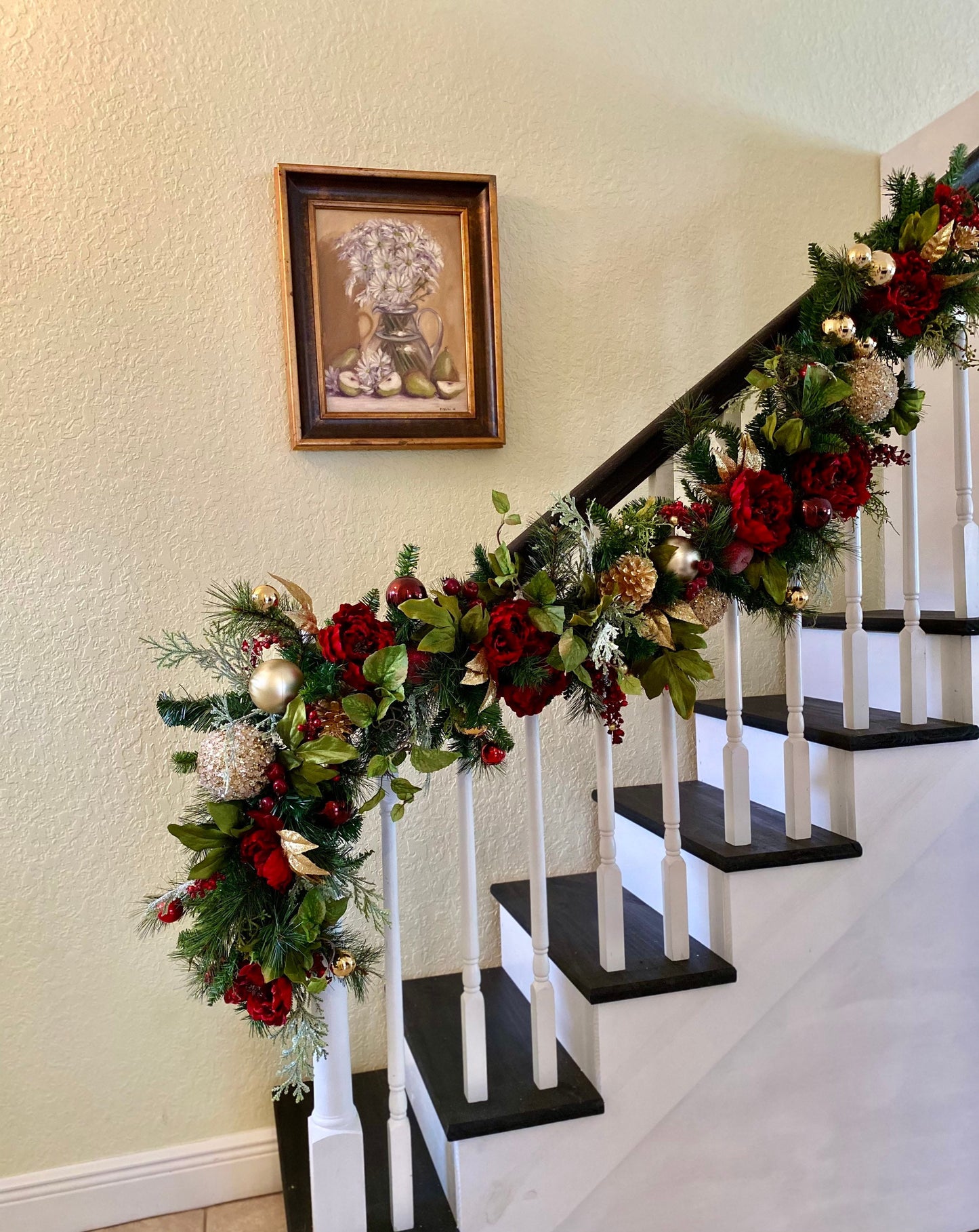 Luxury Wine Red Peony Garland with LED Lights & Timer