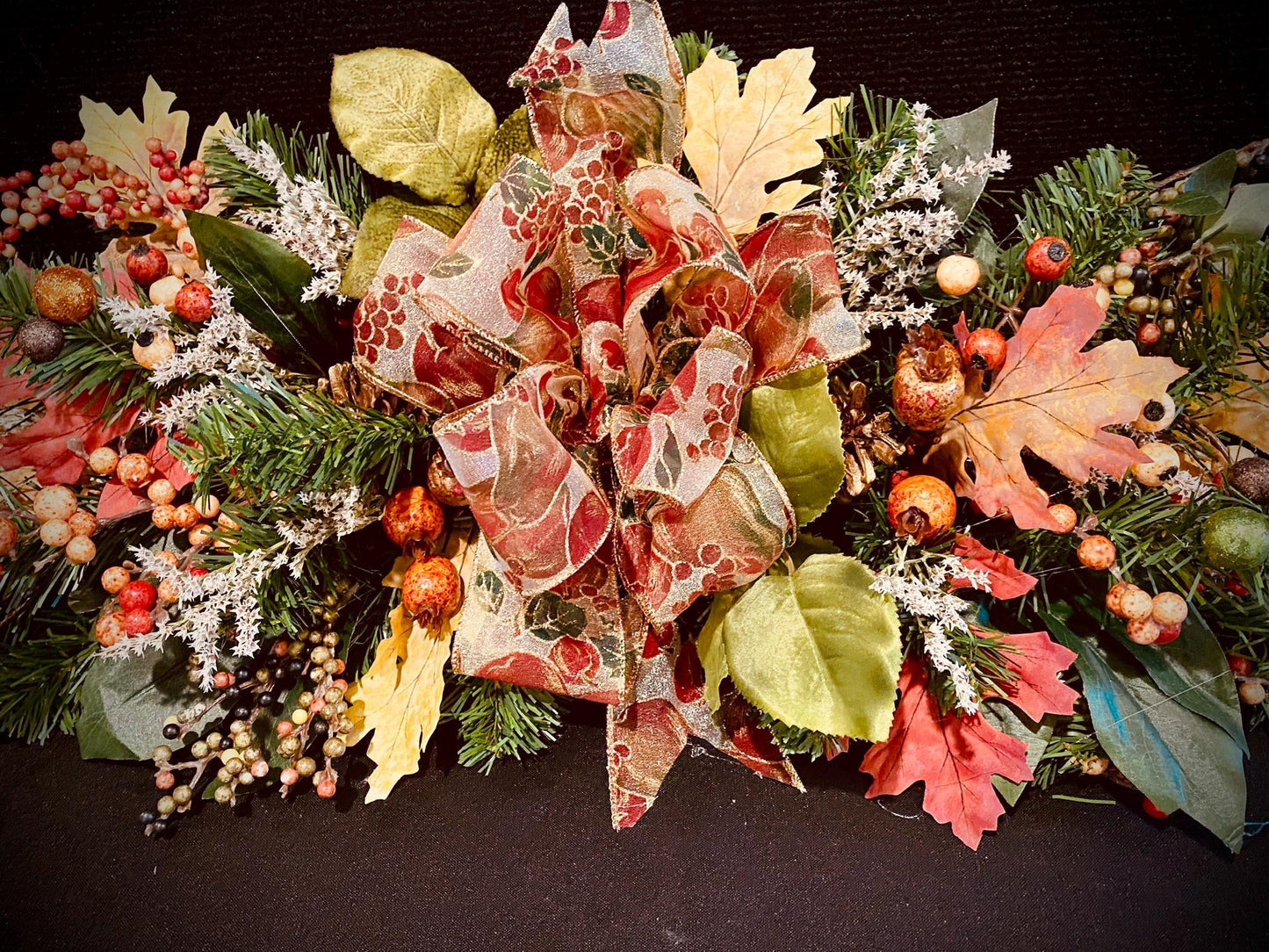Fall Luxury 3 pc Set Thanksgiving Swag for Stairs,  Artificial Decor (Pre Lit with Automatic Timer) Free Shipping, Orange, Vertical Swags.