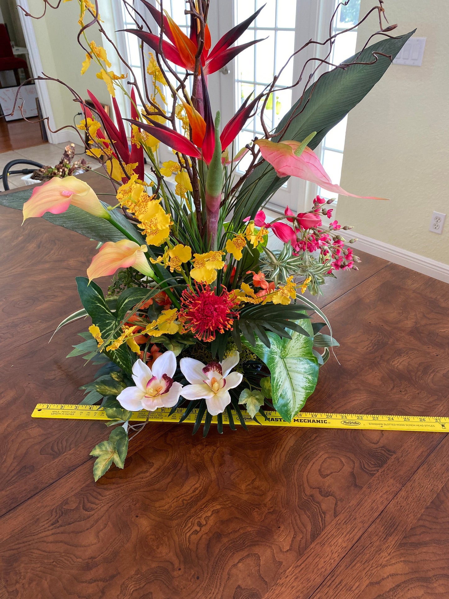 Luxury Tropical Bird of Paradise Centerpiece, Orchid & Anthurium Arrangement