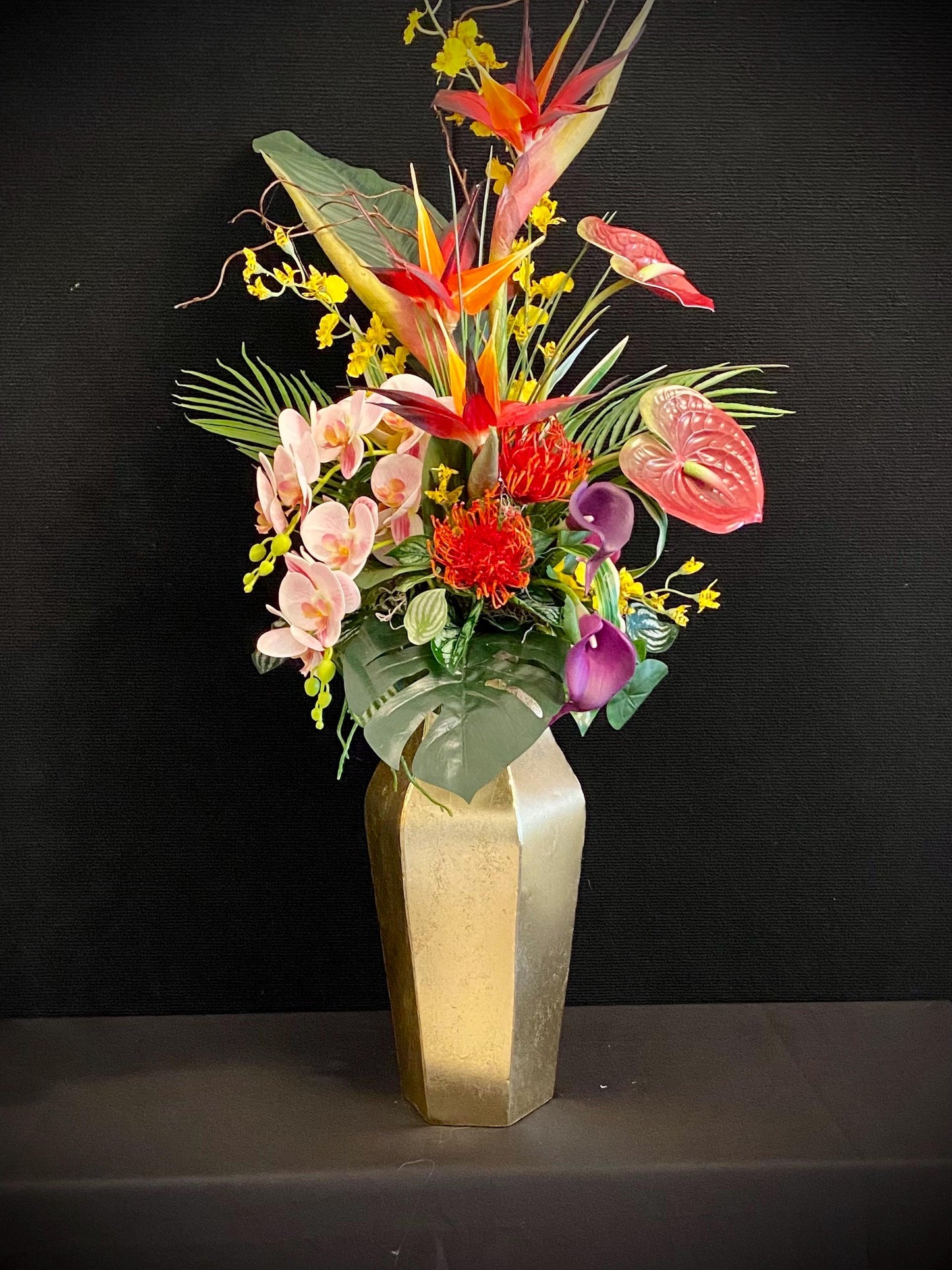 Beautiful High Profile Tropical Arrangement, Artificial Centerpiece,  42" tall x 13" diameter