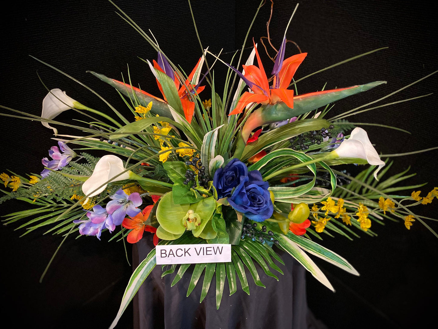 Blue and Blue  Floral Centerpiece, Tropical Bird of Paradise Arrangement. Artificial
