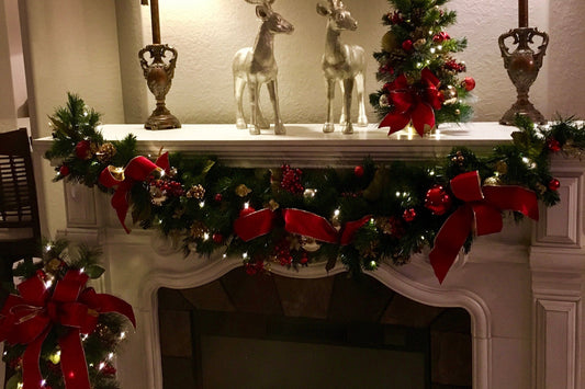 Red Velvet Christmas Garland, 6ft Cordless LED Garland with Timer