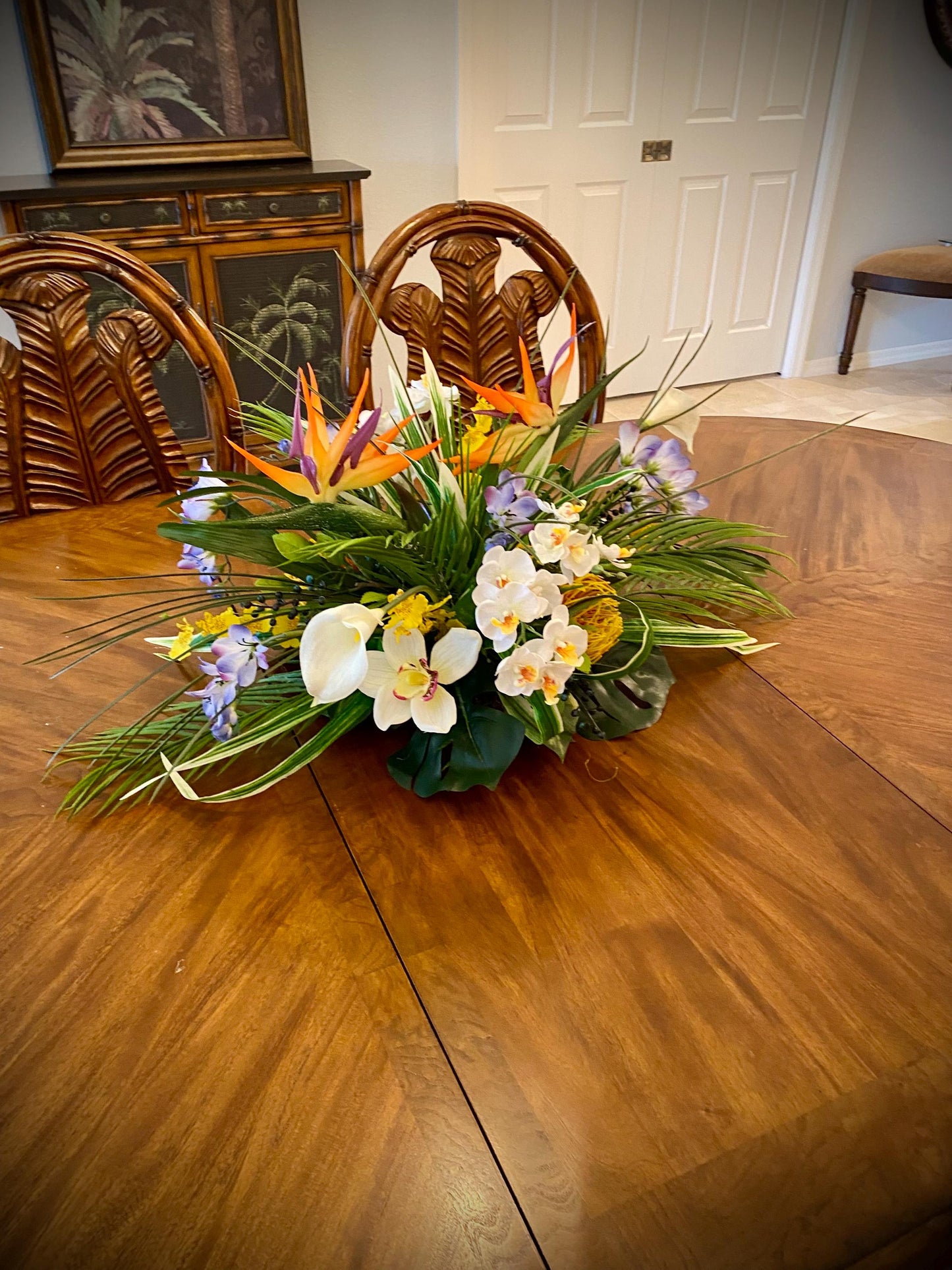 Must Have Lavender ! 30x1 3 x 13   For Dining Table. Tropical Centerpiece. Bird of Paradise, Arrangement, Artificial, Faux, Silk,