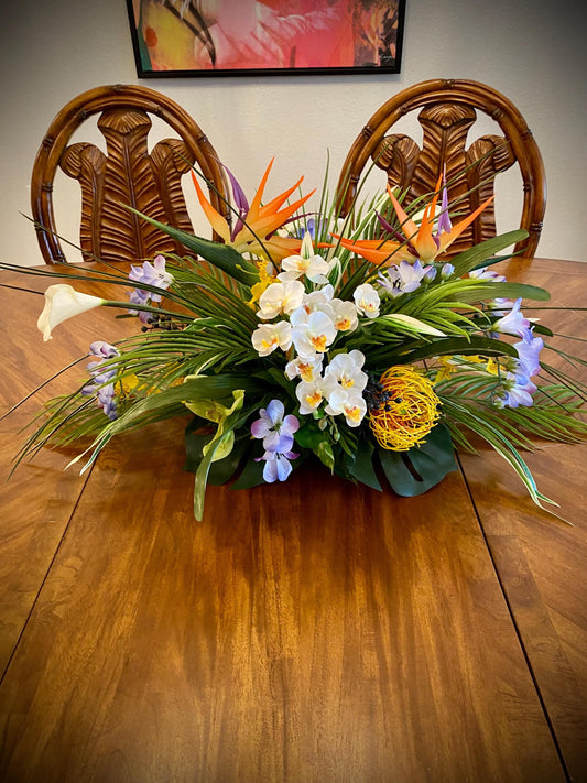 Must Have Lavender ! 30x1 3 x 13   For Dining Table. Tropical Centerpiece. Bird of Paradise, Arrangement, Artificial, Faux, Silk,