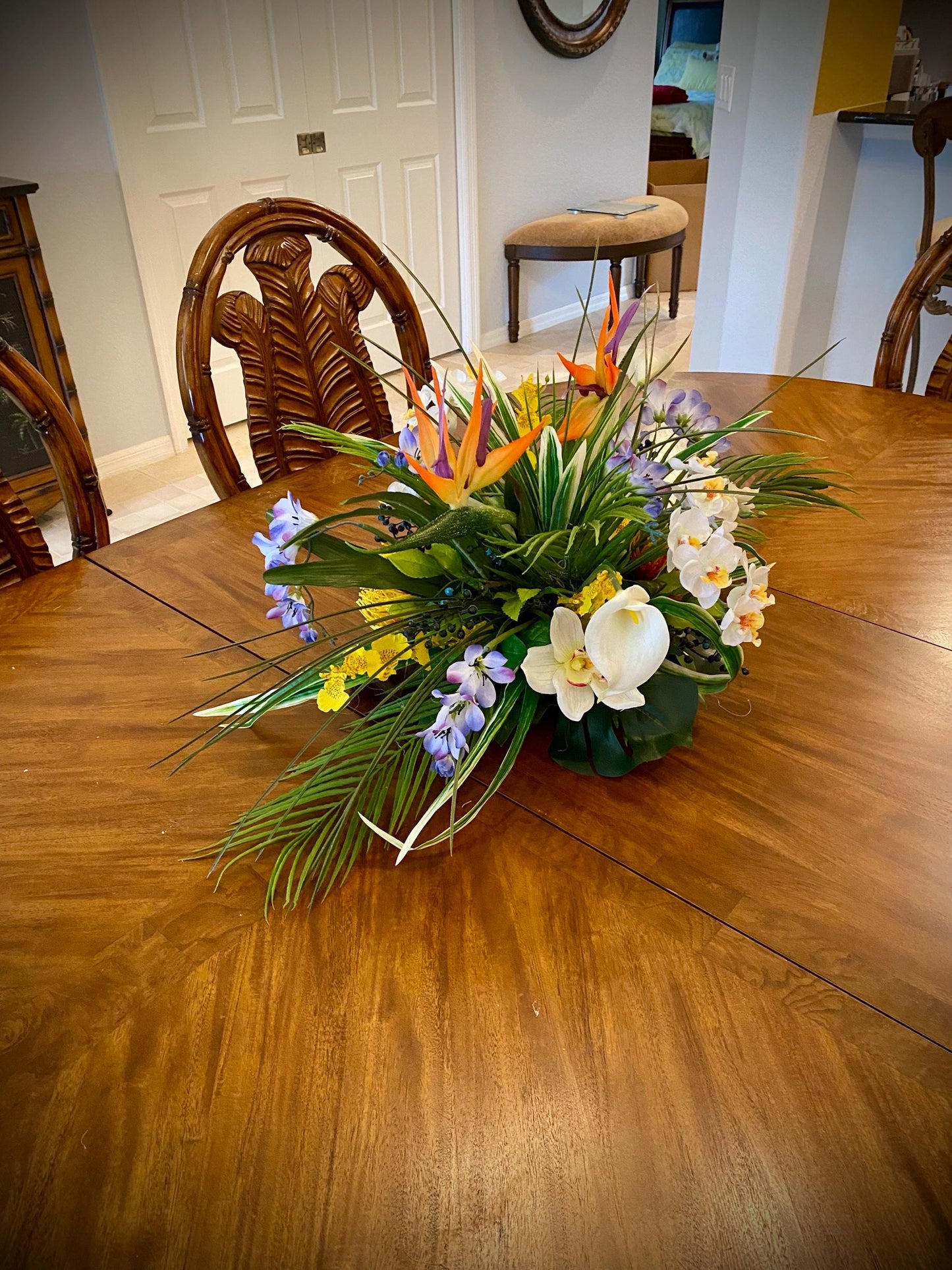 Must Have Lavender ! 30x1 3 x 13   For Dining Table. Tropical Centerpiece. Bird of Paradise, Arrangement, Artificial, Faux, Silk,