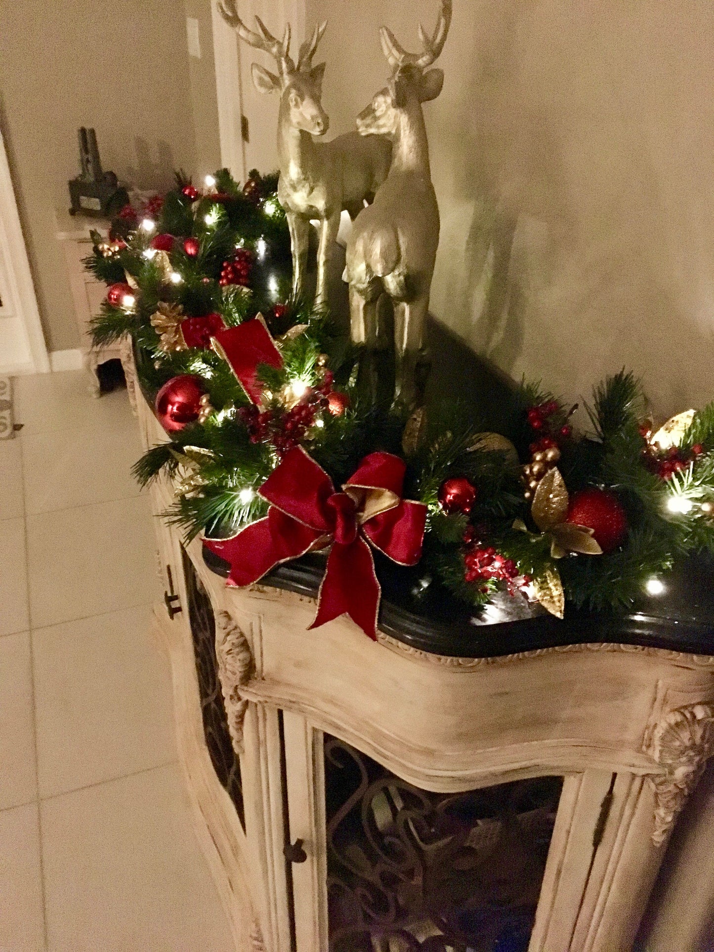 Red Velvet Christmas Garland, 5ft, 48 LED Lights with Timer