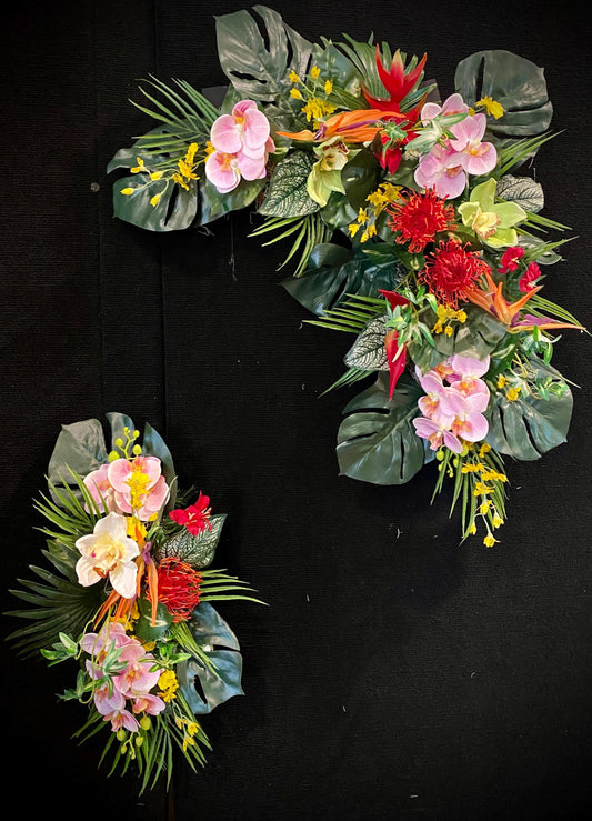 Paradise found. Fabulous Party Corner  Decorations . Tropical Centerpiece. Bird of Paradise, Arrangement, Artificial, Faux, Silk,