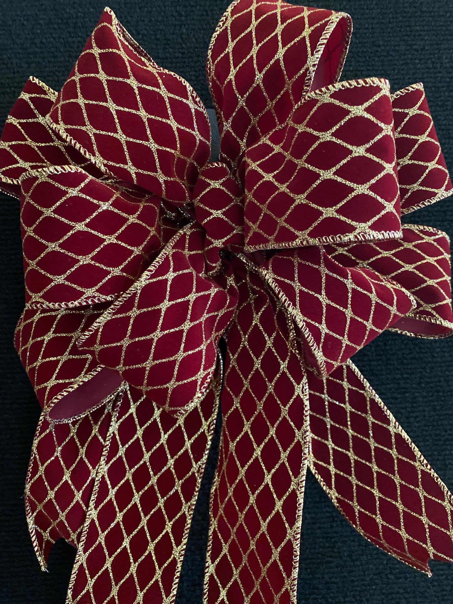 Burgundy Velvet Christmas Wreath with Cordless LED Timer Lights, Luxury Holiday Door Decor.