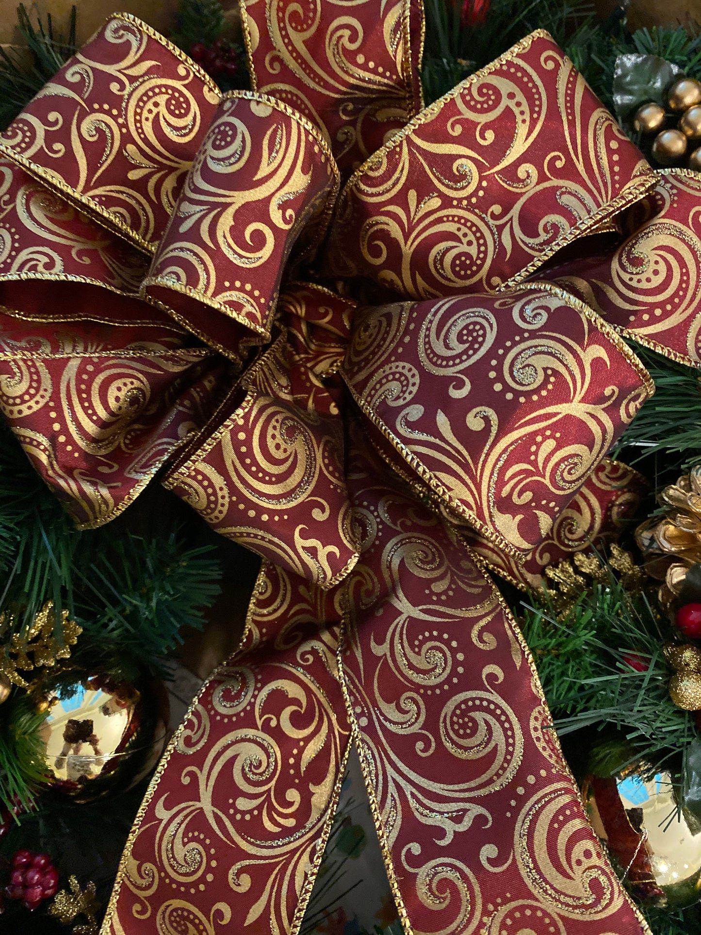 Red Velvet Set of 4pc,  Christmas Red Velvet Wreath, Garland and 2 Topiaries. FREE SHIPPING. Cordless, Pre-lit, pre- Decorated.