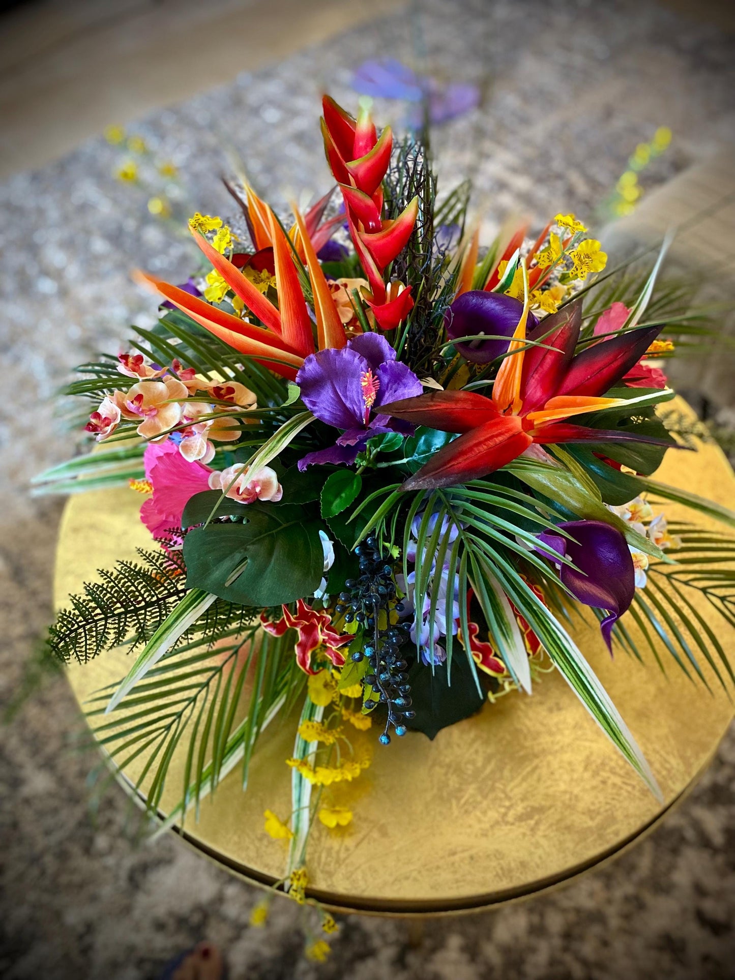Hawaii Breeze Heliconia and Coral Fan Faux Large Floral Centerpiece, Tropical Arrangement . Artificial Flower Arrangement.