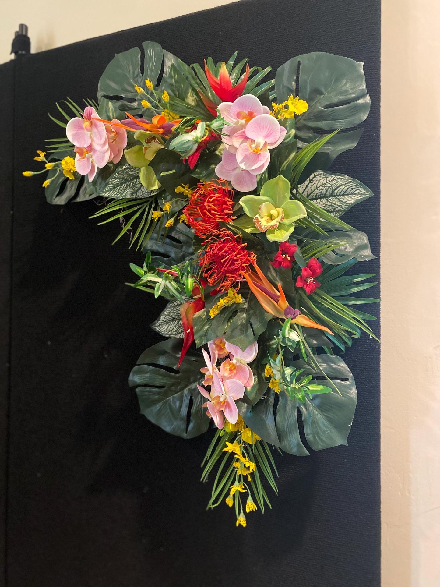 Paradise found. Fabulous Party Corner  Decorations . Tropical Centerpiece. Bird of Paradise, Arrangement, Artificial, Faux, Silk,