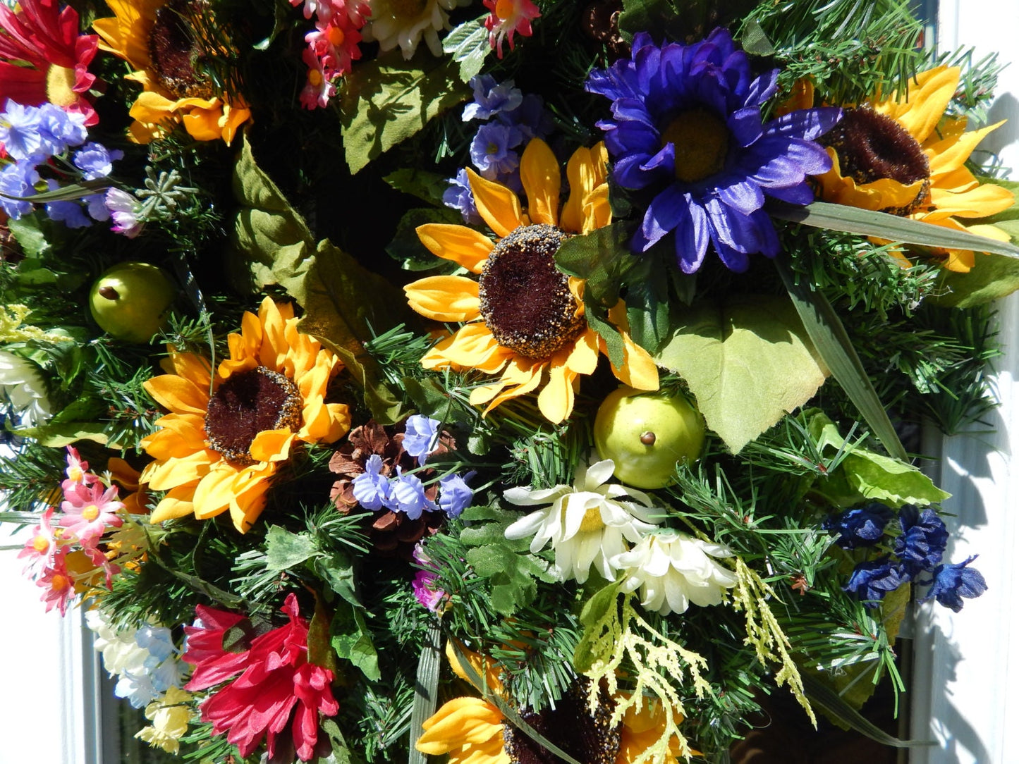 Sunflower Wildflower Wreath for Front Door, Floral Everyday Wreath