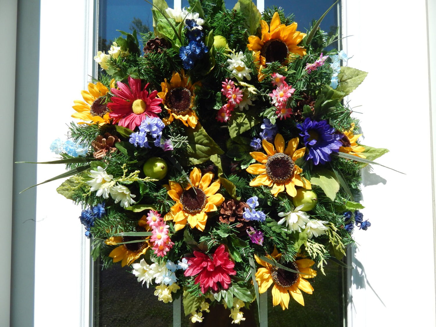 Sunflower Wildflower Wreath for Front Door, Floral Everyday Wreath