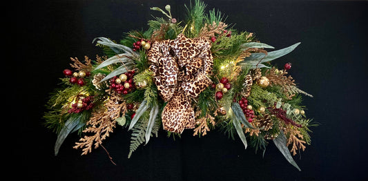 Signature  Leopard Ribbon Swag. Luxury Wide Designer Ribbon.,  Artificial Swag ,  LED Light with Auto 6 hours on timer