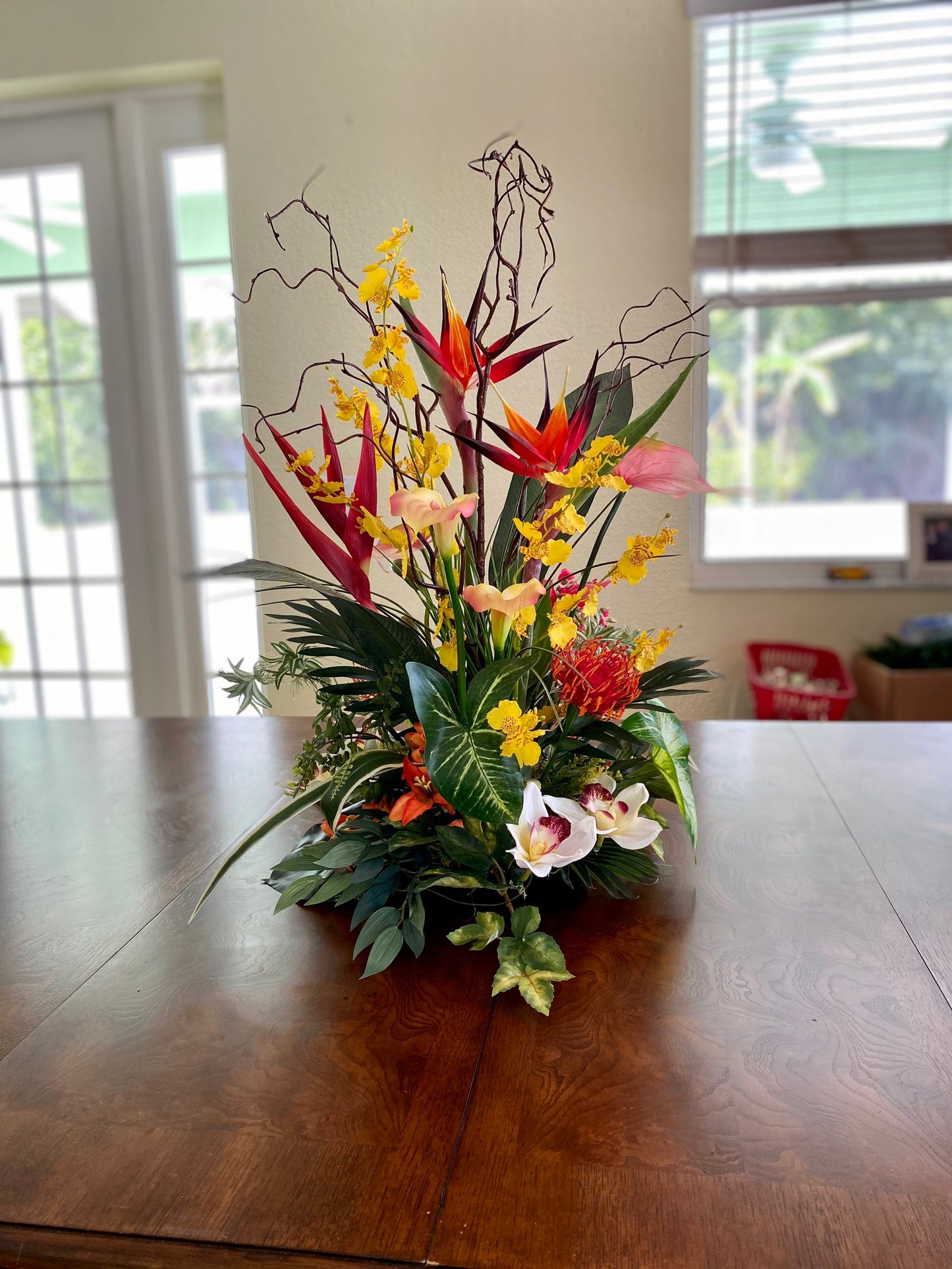 Luxury Tropical Bird of Paradise Centerpiece, Orchid & Anthurium Arrangement
