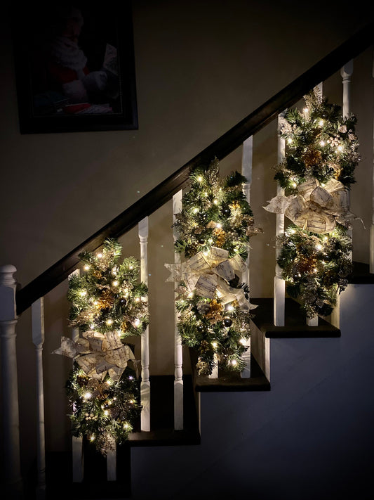 Individual Swags.  Christmas Swag for Stairs,  Pre Lit with Automatic Timer Free Shipping, Vertical Swags. Horizontal Swags.