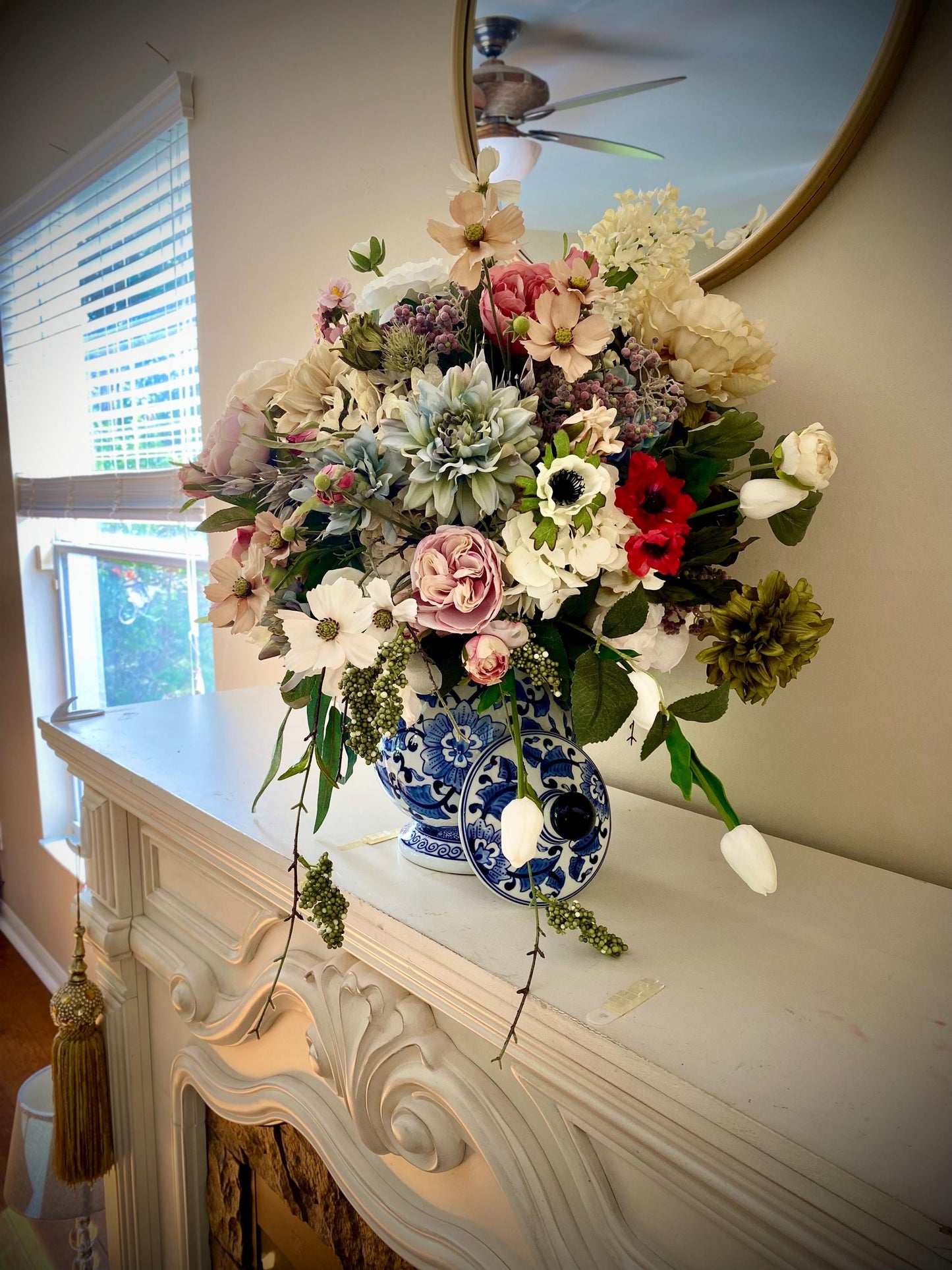 Sophisticated Spring  Decor in Class. Shabby Chic European Style design. Life like Artificial Floral Arrangement. 25x22x17D  free shipping.