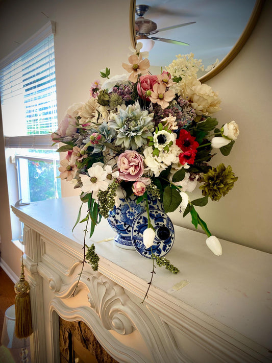 Sophisticated Spring  Decor in Class. Shabby Chic European Style design. Life like Artificial Floral Arrangement. 25x22x17D  free shipping.