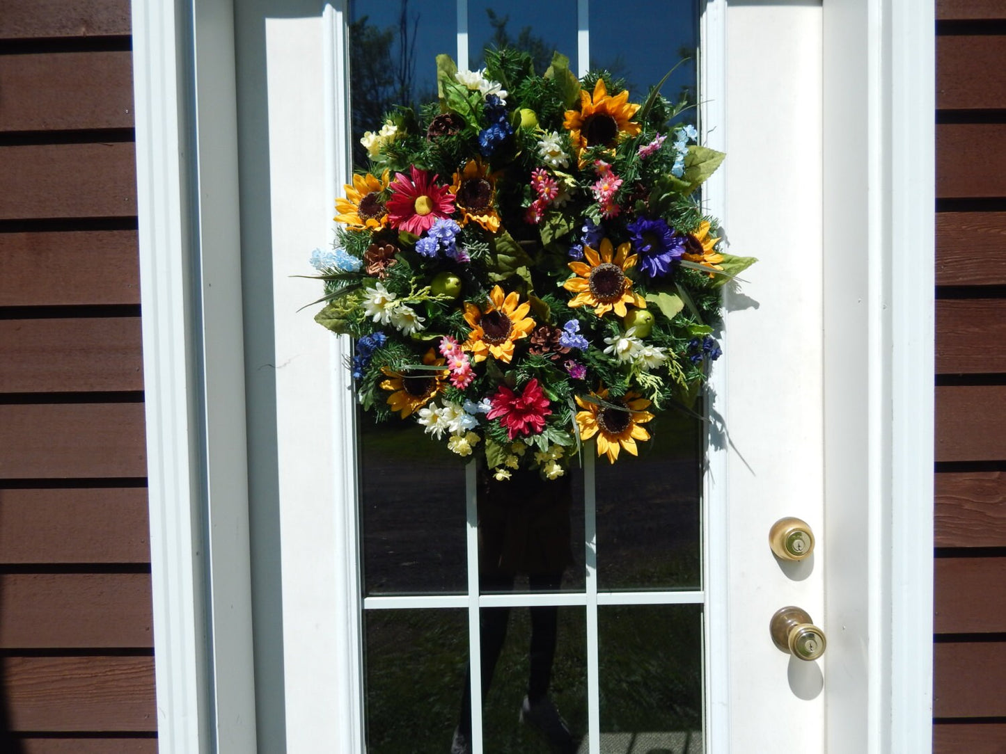 Sunflower Wildflower Wreath for Front Door, Floral Everyday Wreath