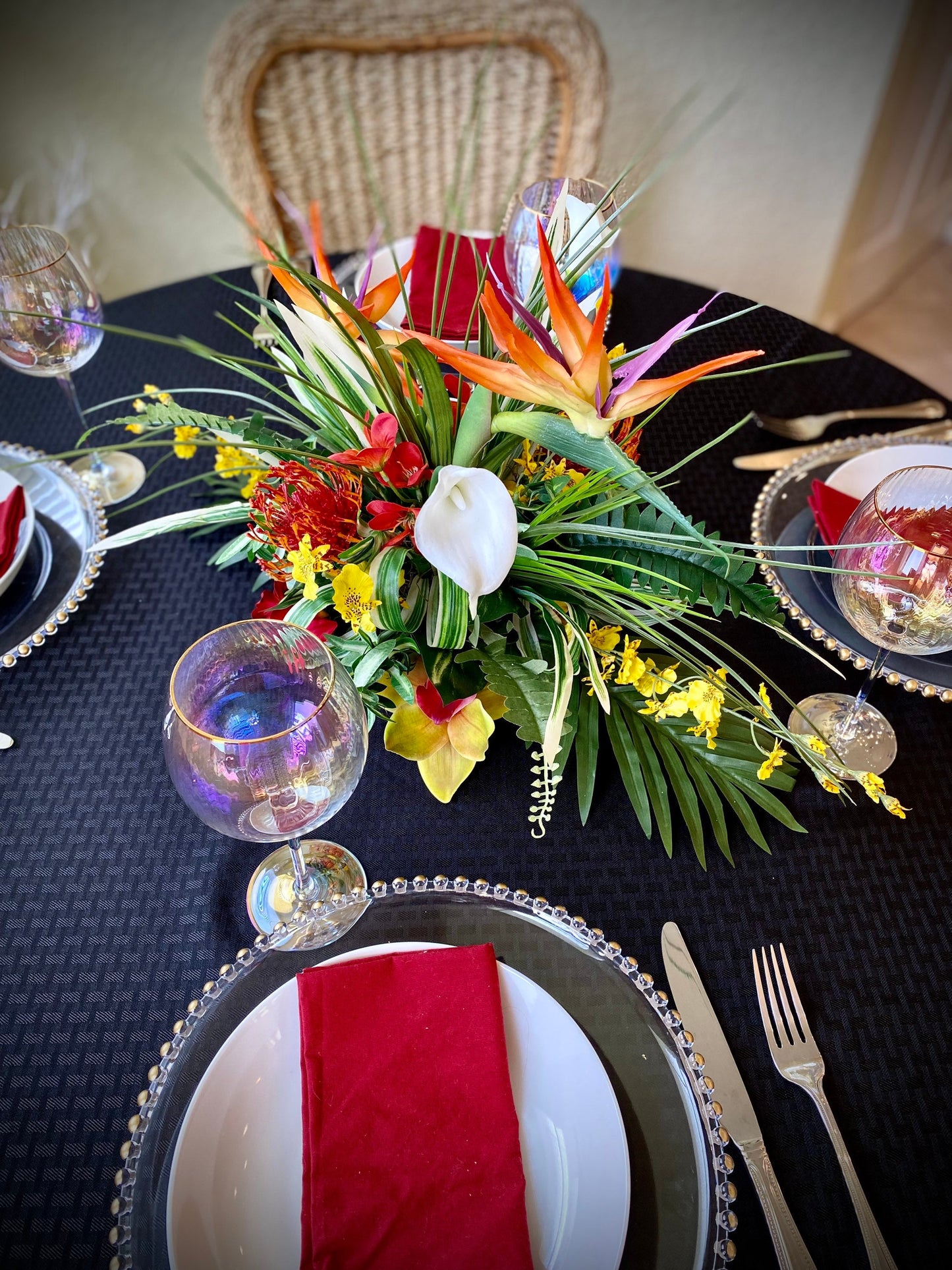 Must Have ! 30x1 3 x 13   For Dining Table. Tropical Centerpiece. Bird of Paradise, Arrangement, Artificial, Faux, Silk,