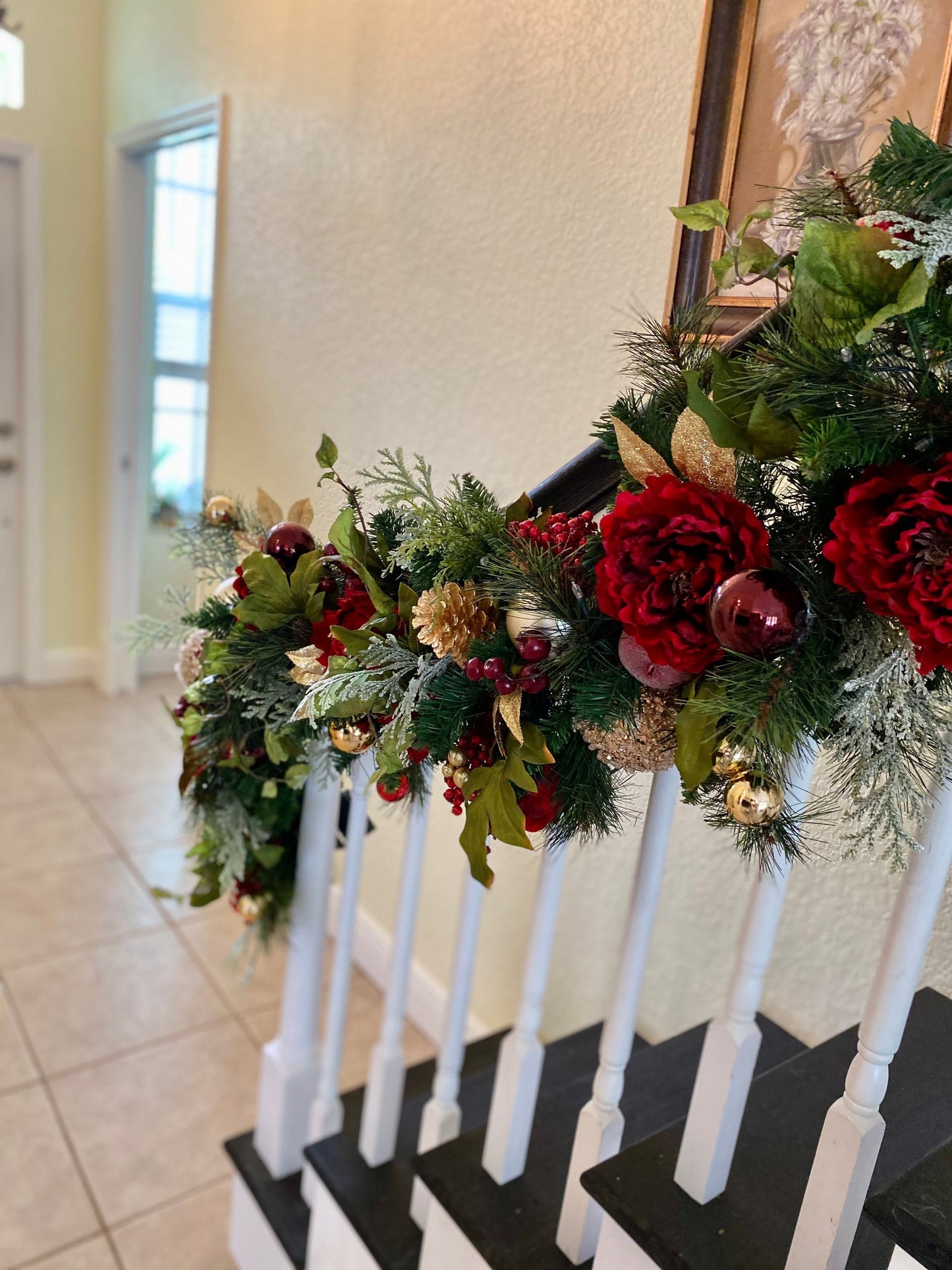 Luxury Wine Red Peony Garland with LED Lights & Timer