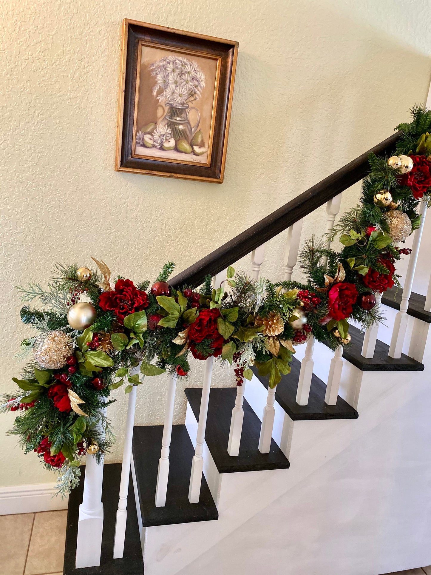 Luxury Wine Red Peony Garland with LED Lights & Timer