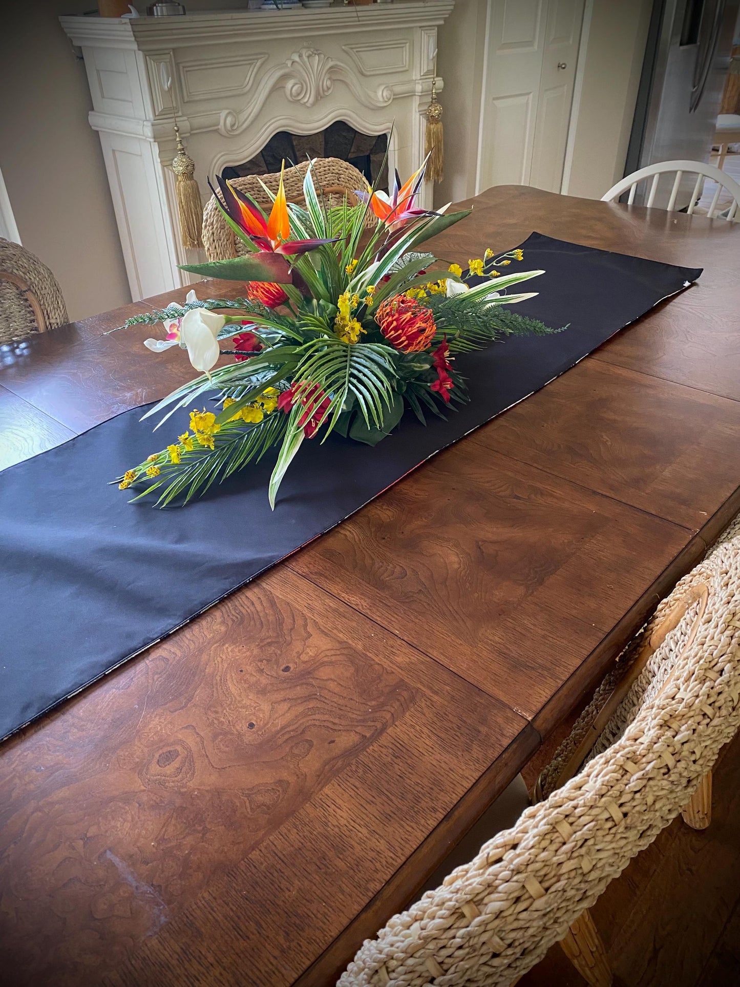 Tropical Table Centerpiece, Bird of Paradise Arrangement, Faux Floral