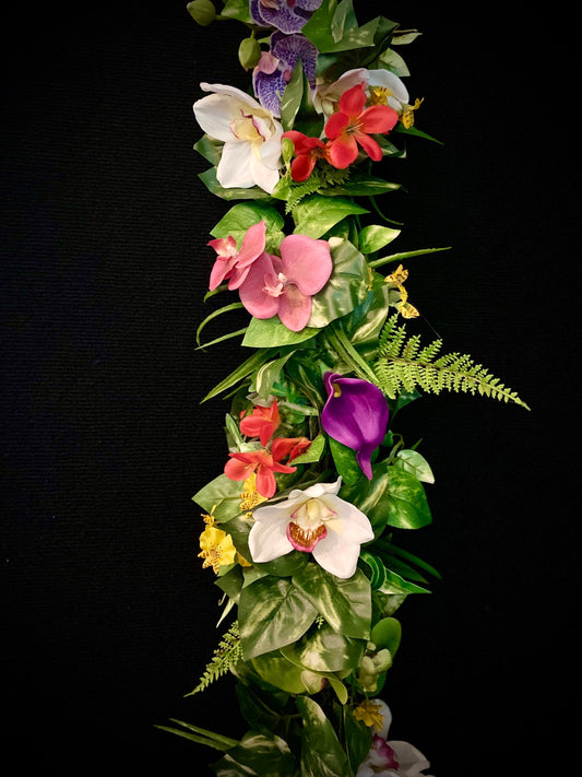 Oh My!  Beautiful and Colorful Tropical Garland for your table and shelfs. Silk Orchids Arrangement, Artificial, Free Shipping