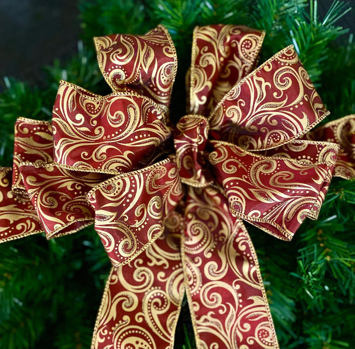 Christmas Tear Drop Swag, Burgundy Velvet Bow, Cordless Lighted Wall Tree