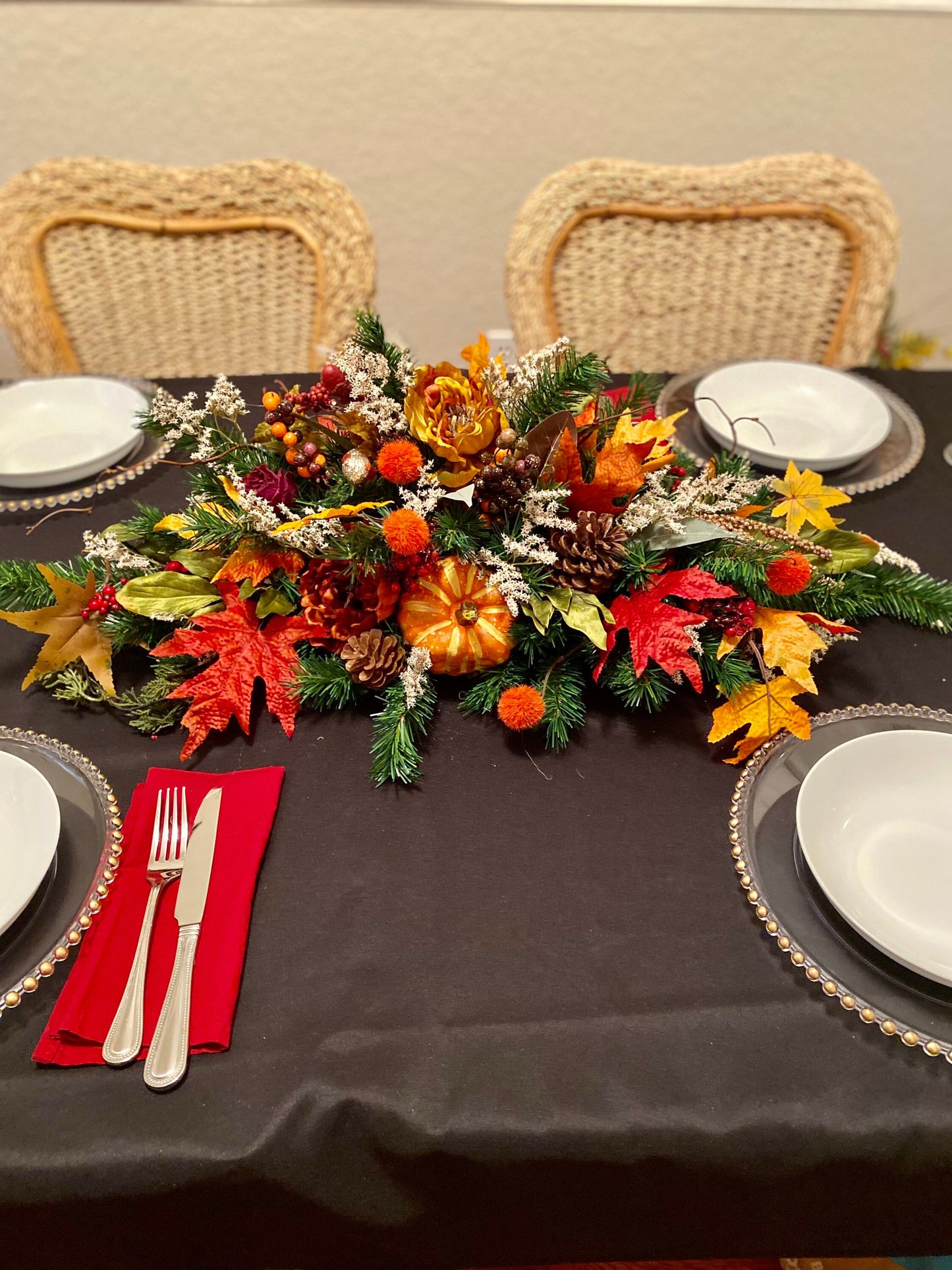 Fall Thanksgiving Centerpiece, Large Pumpkin Floral Arrangement, Autumn Table Decor, Mantle Decor. Faux Fall Flowers.