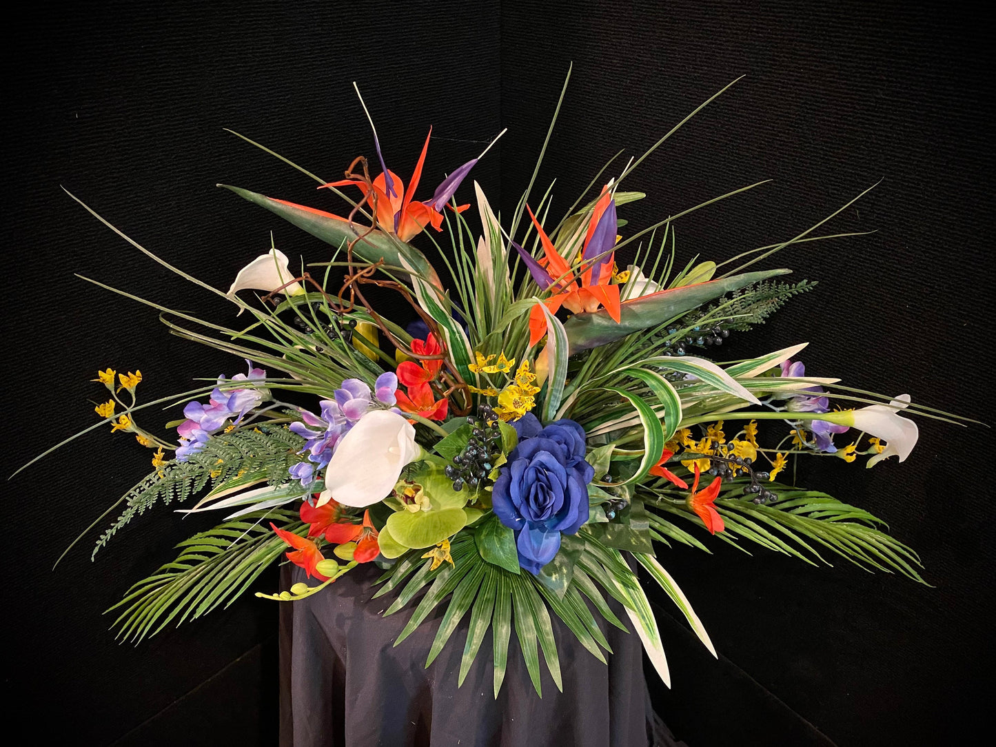 Blue and Blue  Floral Centerpiece, Tropical Bird of Paradise Arrangement. Artificial