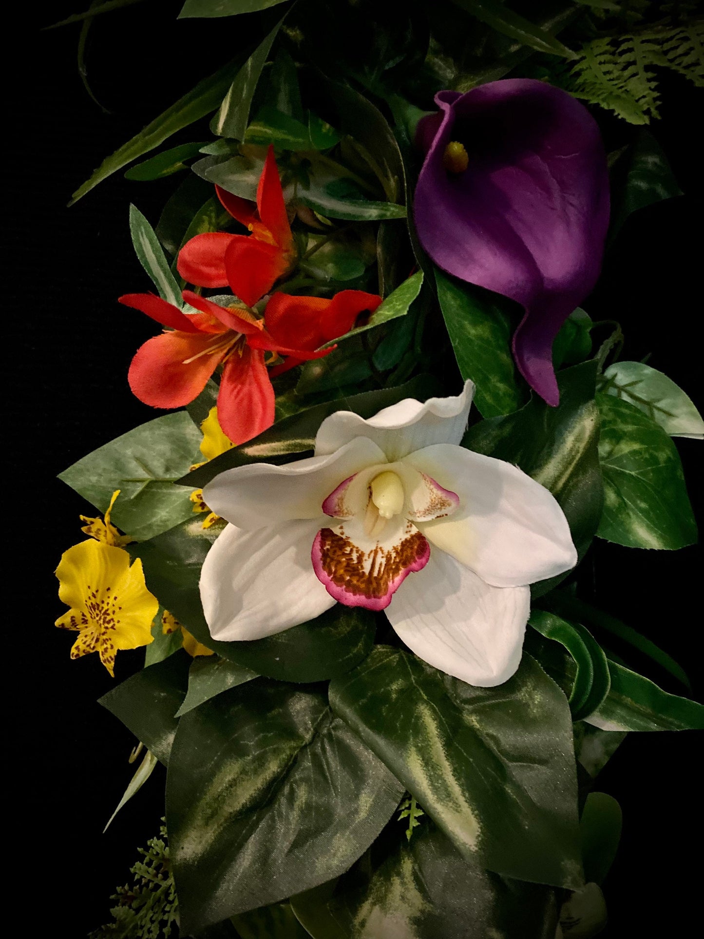 Oh My! Colorful Artificial Tropical Garland / Silk Orchid arrangement for Table, Shelf &Mantle Decor/ Free Shippng