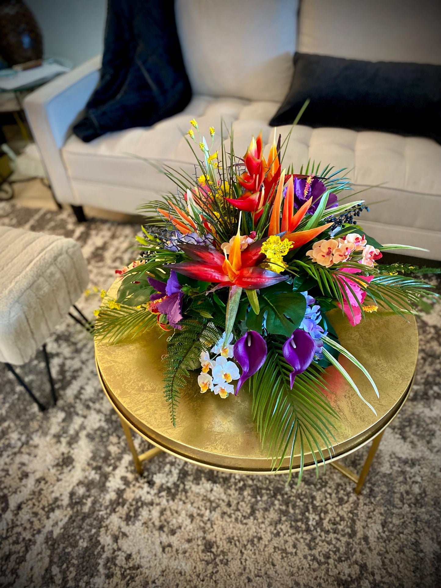 Hawaii Breeze Heliconia and Coral Fan Faux Large Floral Centerpiece, Tropical Arrangement . Artificial Flower Arrangement.