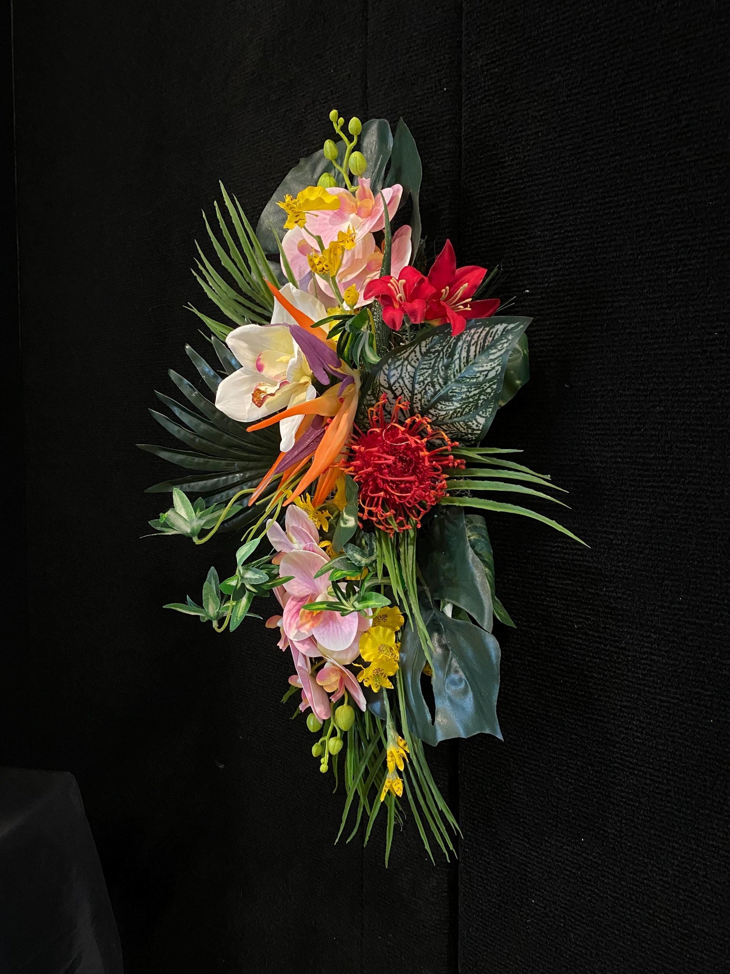 Paradise found. Fabulous Party Corner  Decorations . Tropical Centerpiece. Bird of Paradise, Arrangement, Artificial, Faux, Silk,